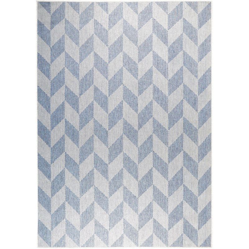 Blue and Grey Geometric 6' x 9' Stain-Resistant Synthetic Rug