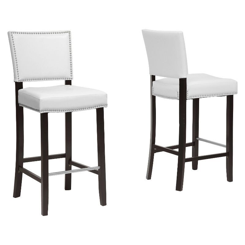 Aries White Faux Leather Bar Stool with Nailhead Trim