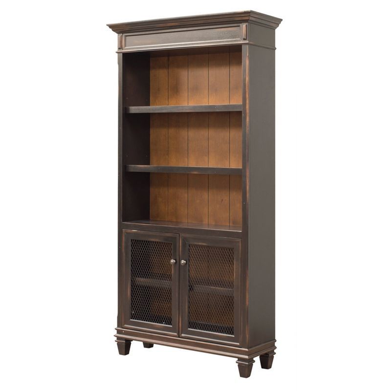 Hartford Black and Brown Wood Bookcase with Doors