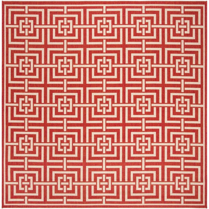 Red and Creme Geometric Square Synthetic Area Rug