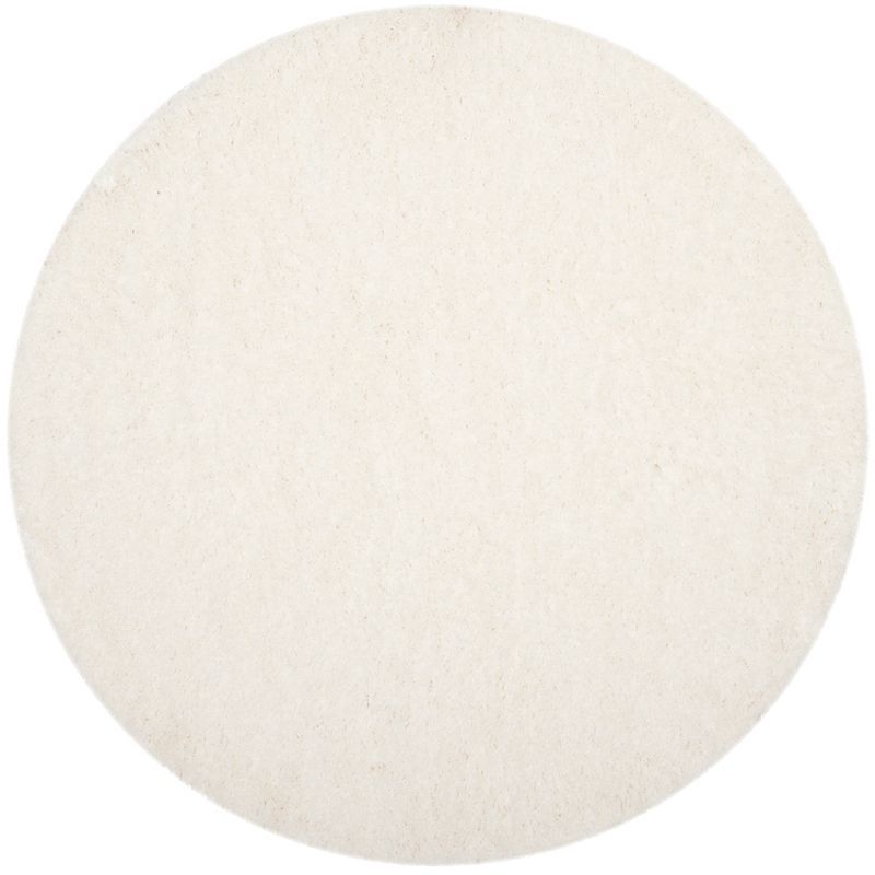 36" White Synthetic Round Shag Area Rug