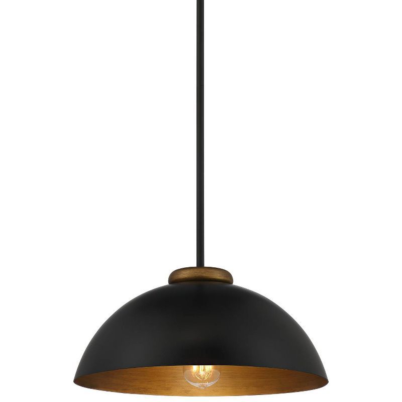 Janie Modern Industrial Black and Gold Dome Pendant Light