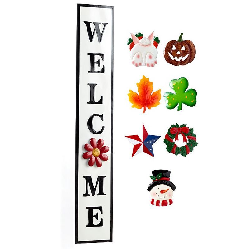 52" White and Black Metal Interchangeable Welcome Sign