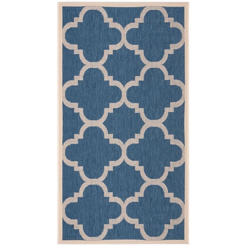 Easy-Care Blue & Beige Synthetic 5' x 7' Indoor/Outdoor Area Rug