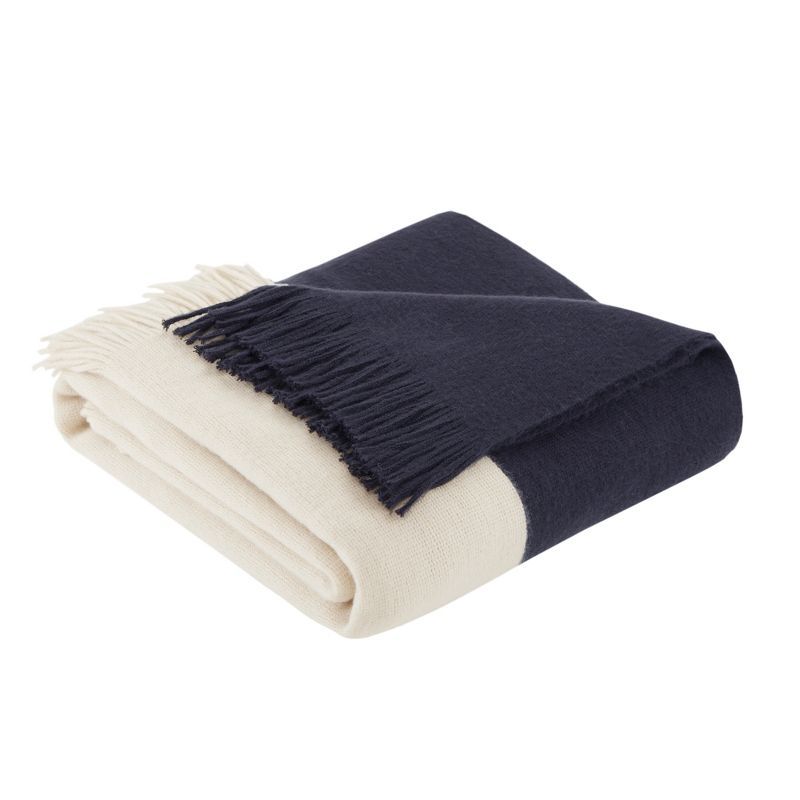 Halmstad Navy Color Block Soft Faux Cashmere Throw 50"x60"