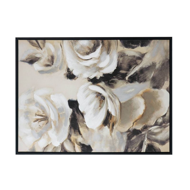 Jardin De Fleurs Hand-Painted Cream and Gray Canvas Wall Art