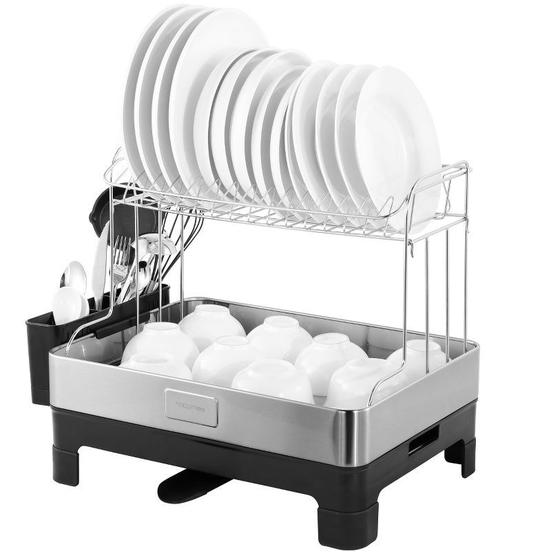 Stainless Steel 2-Tier Dish Drying Rack with Utensil Cup