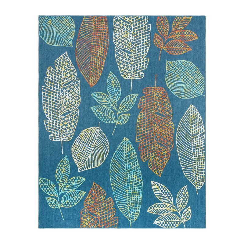 Blue Floral 6' x 9' Stain-Resistant Synthetic Area Rug