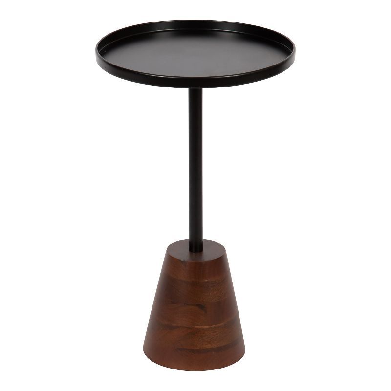 Tira Handcrafted Round Side Table in Black and Walnut Brown