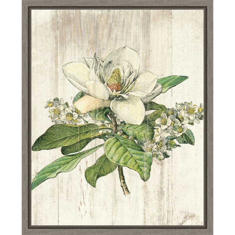 Creamy White Magnolia Botanical Framed Canvas Print