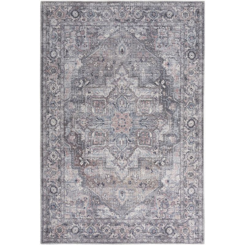 Gray Floral Cotton Chenille Rectangular 4' x 6' Area Rug