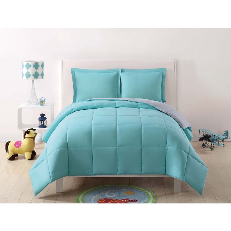 Twin Turquoise and Gray Reversible Microfiber Comforter Set