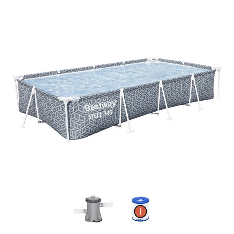 Bestway Steel Pro Rectangular Gray PVC Above Ground Pool with Filter Pump