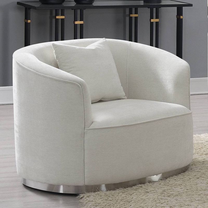 Odette Beige Chenille Barrel Accent Chair with Pillow