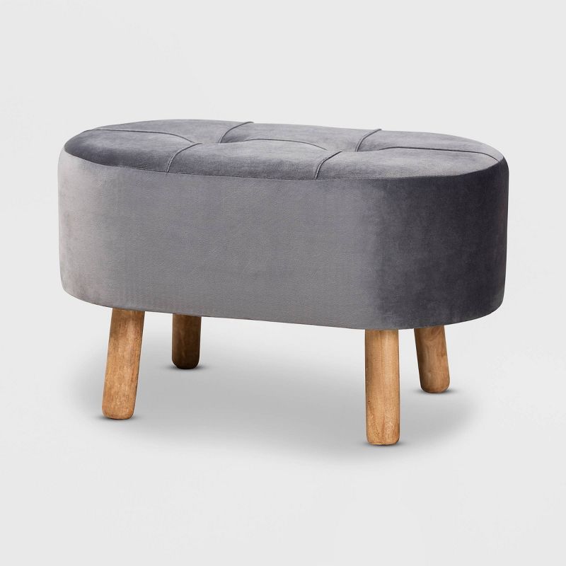 Simone Mid-Century Tufted Grey Velvet Ottoman