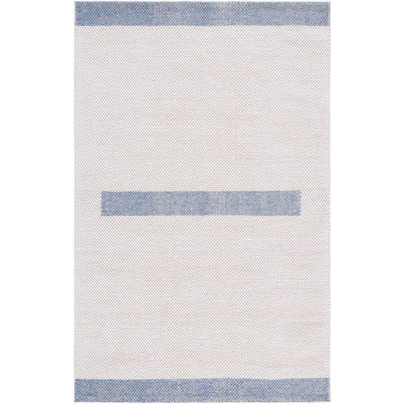 Ivory and Blue Handwoven Wool Area Rug 4' x 6'