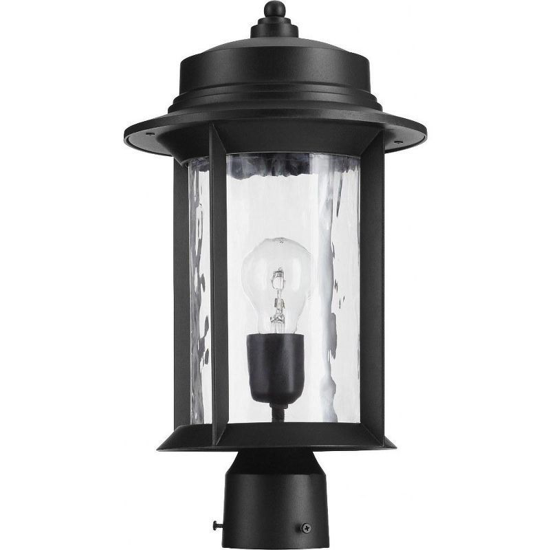 Noir Aluminum Outdoor Post Lantern with Clear Hammered Glass Shade