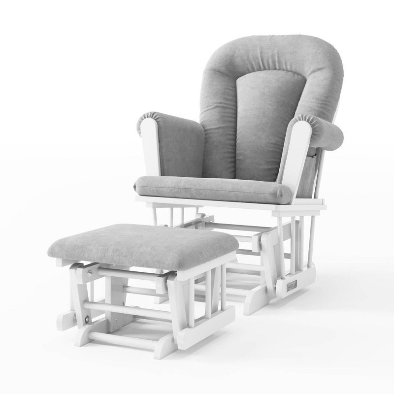 Matte White and Gray Glider Rocker with Ottoman Set