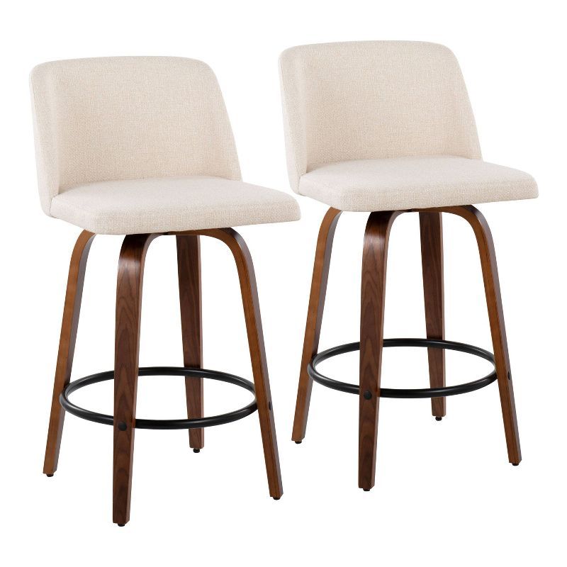 Toriano Mid-Century Swivel Counter Stools in Black & Cream Noise