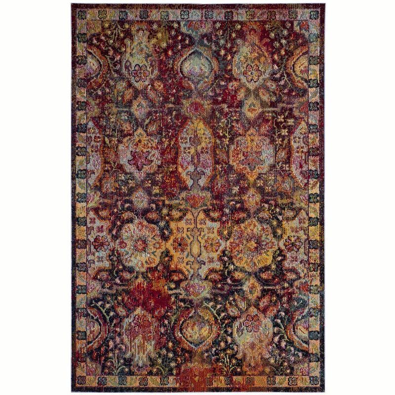 Navy and Orange Distressed Oriental Rectangular Area Rug