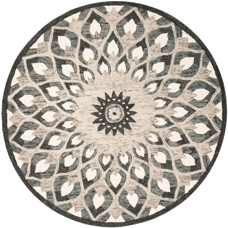Handmade Charcoal and Ivory Wool 6' Round Tufted Area Rug