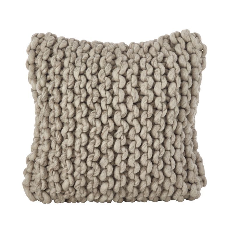 Beige Mist 18" Square Chunky Wool Cable Knit Throw Pillow Set