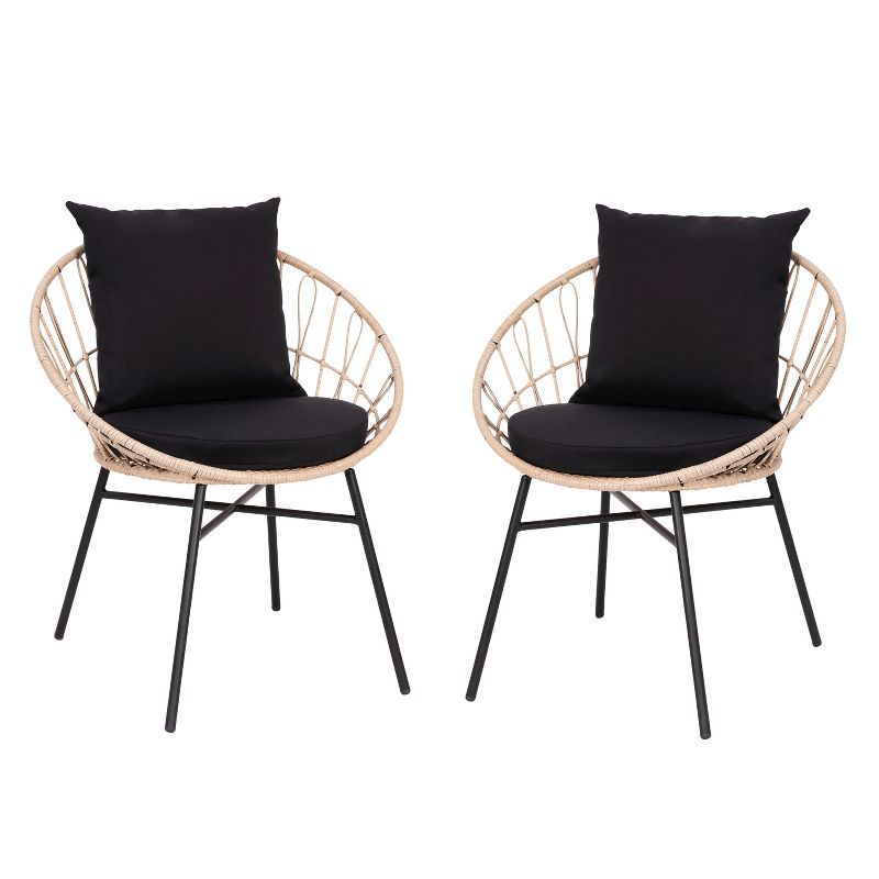 Devon Set of 2 Black and Tan Rattan Rope Patio Chairs