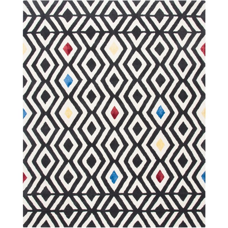 Hand-Tufted Black and White Wool Geometric Area Rug