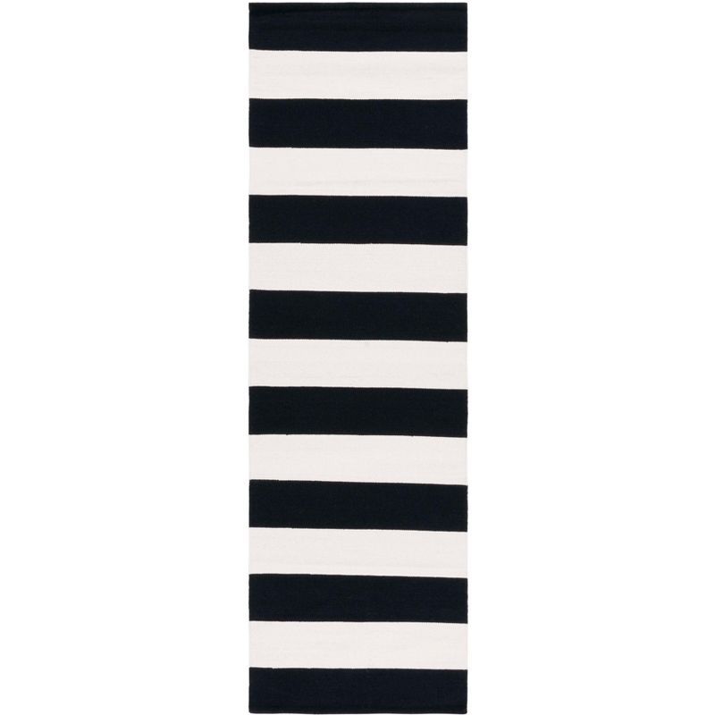 Black and Ivory Striped Cotton Runner Rug