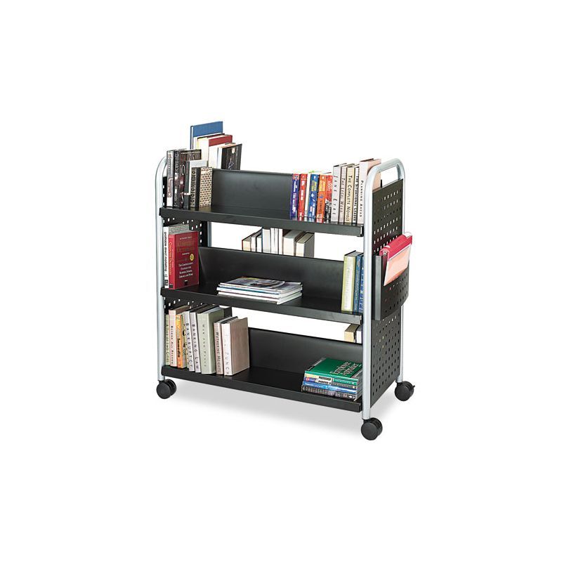 Safco Black Double-Sided Steel Book Cart with 6 Shelves