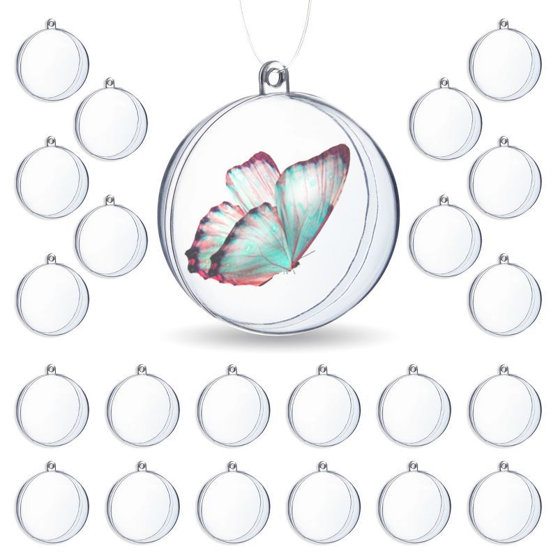 Clear Plastic Fillable DIY Ornaments Set, 3.15 in, 24 Pack