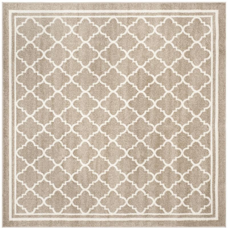 Wheat and Beige Geometric Synthetic Square Area Rug