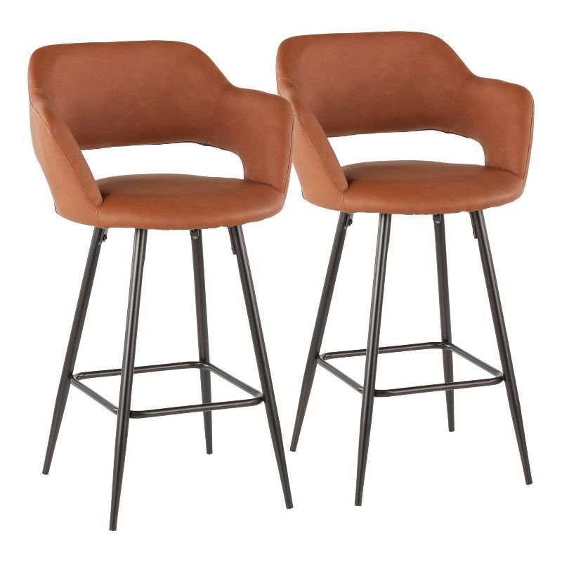 Contemporary Black Metal and Brown Faux Leather Counter Stools