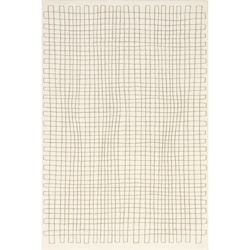 Ivory Geometric 4' x 6' Machine Washable Area Rug