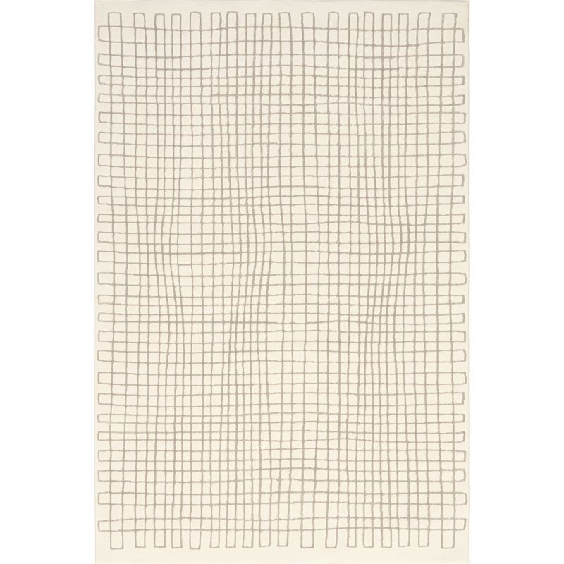 Cream Geometric Machine Washable Synthetic Area Rug 2' x 3'