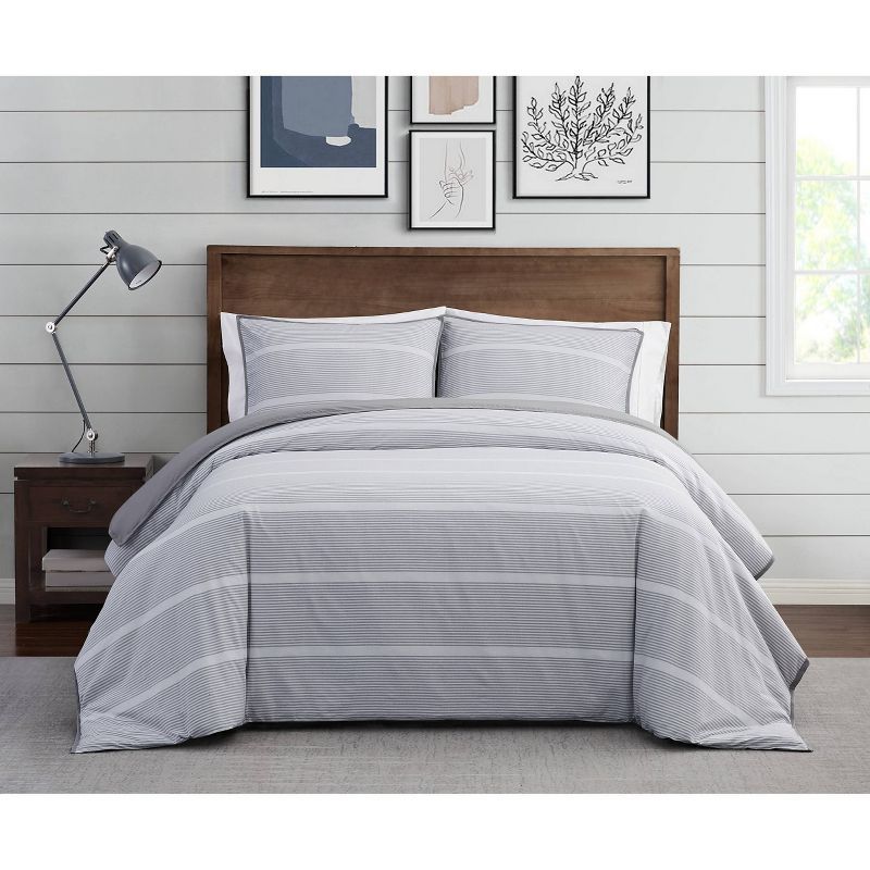 Gray Yarn Dye Stripe Cotton King Comforter Set