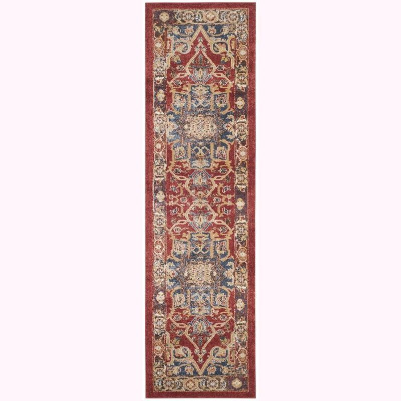 Bijar Red and Royal Synthetic Traditional Runner Rug