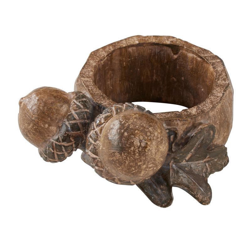 Rustic Brown Acorn Design Napkin Rings, Set of 4