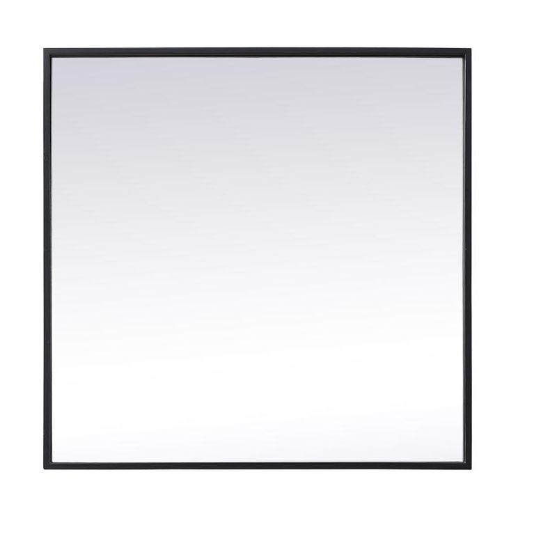 Black Metal Frame Square Mirror with MDF Backing, 24 inch