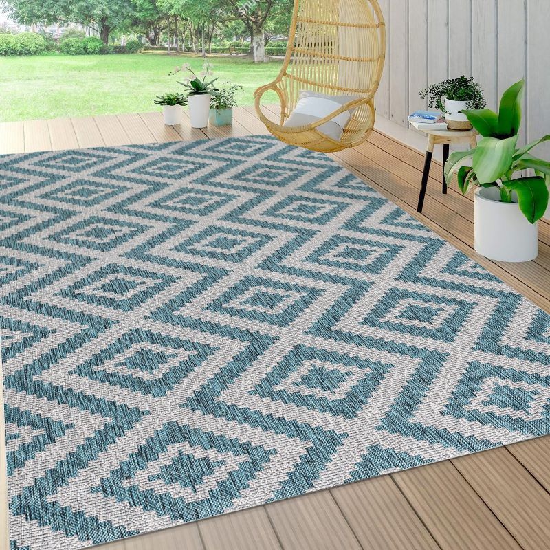 Reversible Sintra Diamond Blue/Gray Geometric Indoor/Outdoor Rug