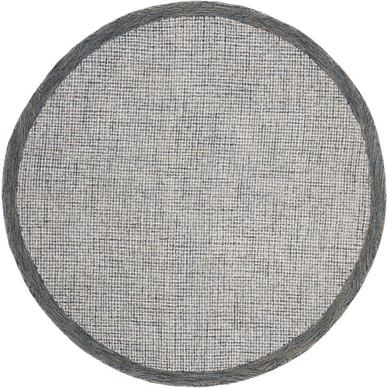 Navy and Ivory Abstract Handmade Wool Round Rug, 6' x 6'