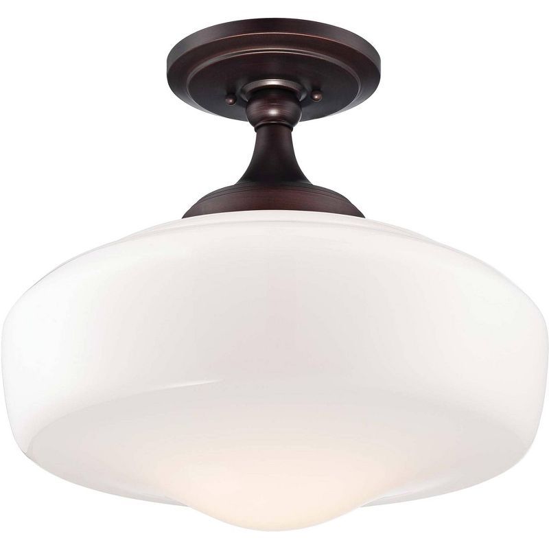 Brushed Bronze Opal Glass Semi-Flush Mount Ceiling Light