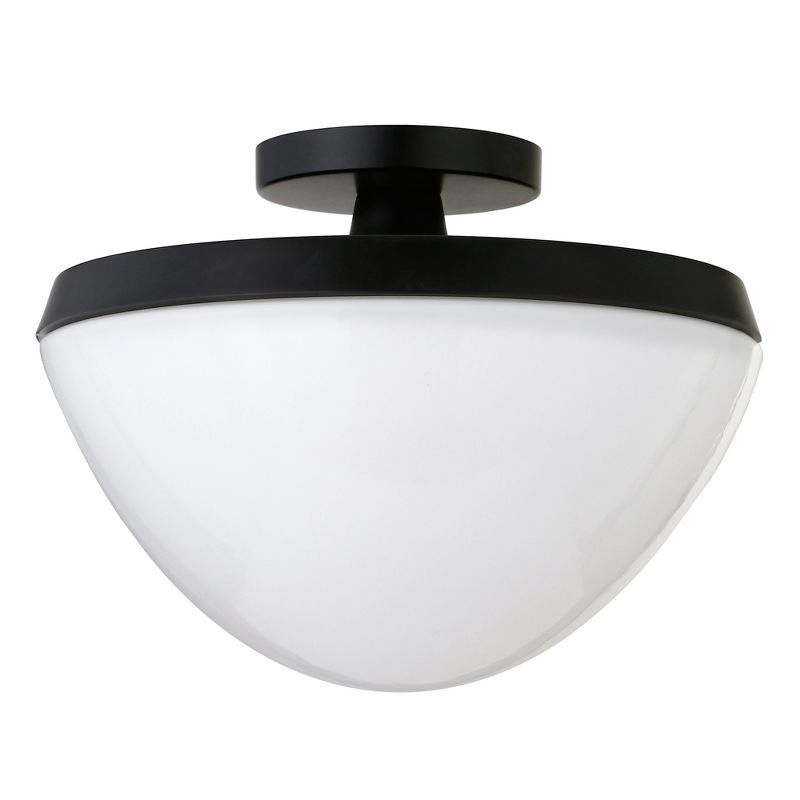 Modern Art Deco 12" Matte Black Semi Flush Mount with Glass Shade