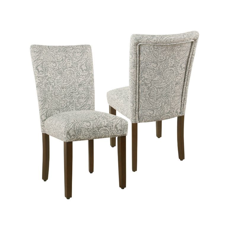 Floral Gray Linen Upholstered Parsons Side Chair Set