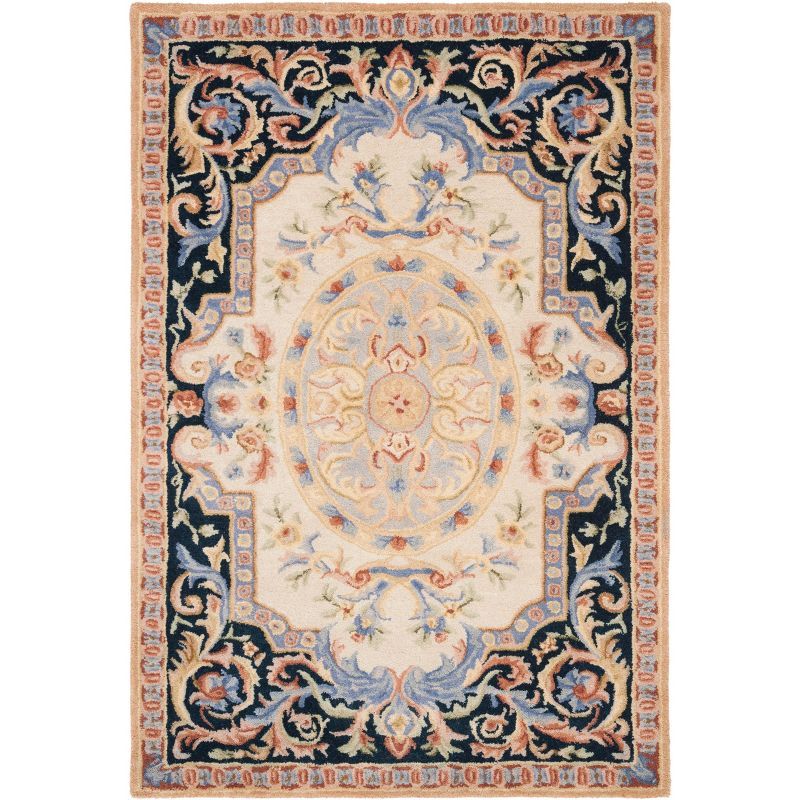 Ivory and Navy Hand-Tufted Wool Rectangular Area Rug, 4' x 6'