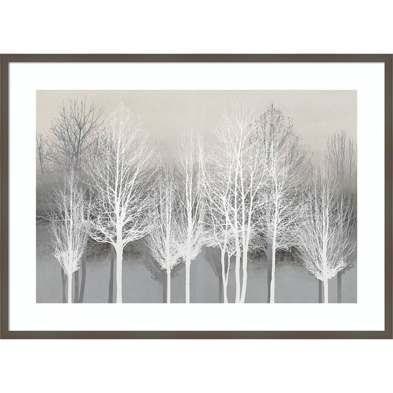 41" x 30" Gray and White Trees Abstract Landscape Framed Wall Art