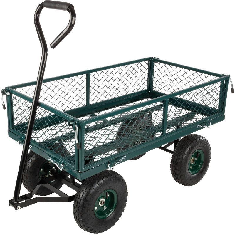 Green Steel 650lb Capacity Garden Utility Wagon with Pneumatic Tires