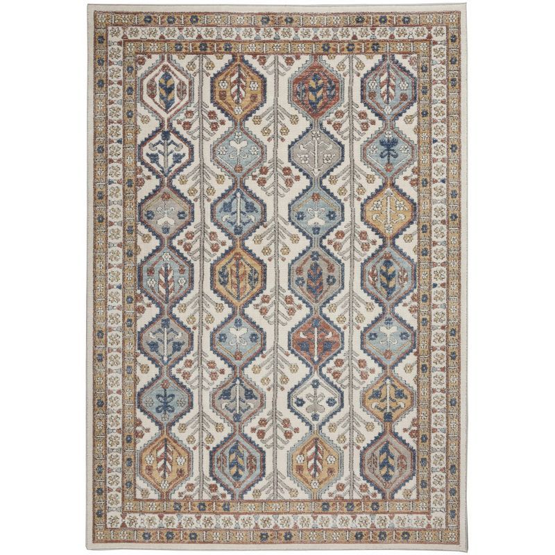 Ivory Multi 4' x 6' Synthetic Persian Area Rug