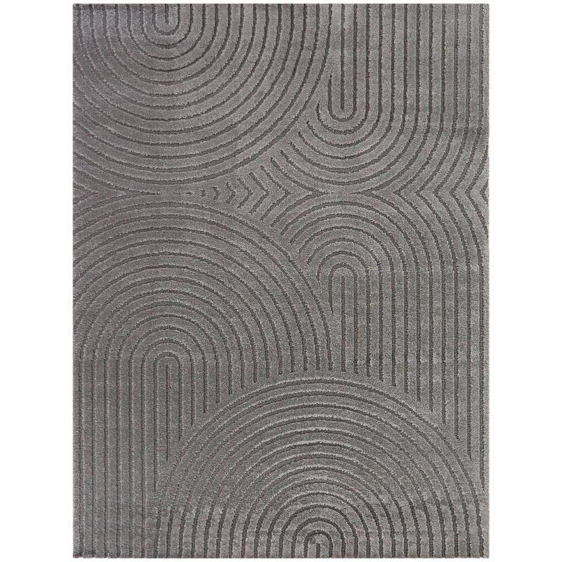Gray Geometric High-Low Pile Synthetic Area Rug