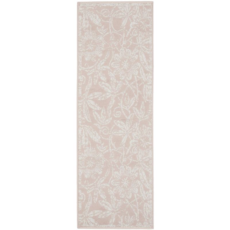 Blue Floral Synthetic Easy Care Runner Rug 2' x 6'